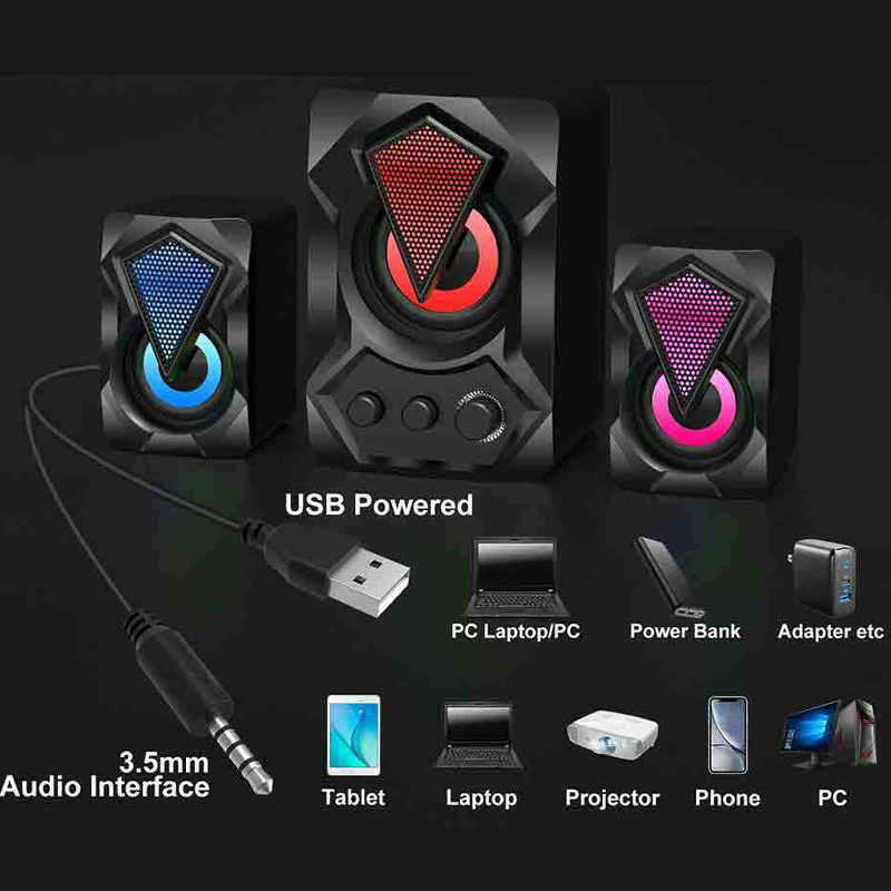 Aerbes Σετ 2 Ηχείων με Subwoofer 2.1 USB με RGB Φωτισμό για Υπολογιστές & Τηλεοράσεις